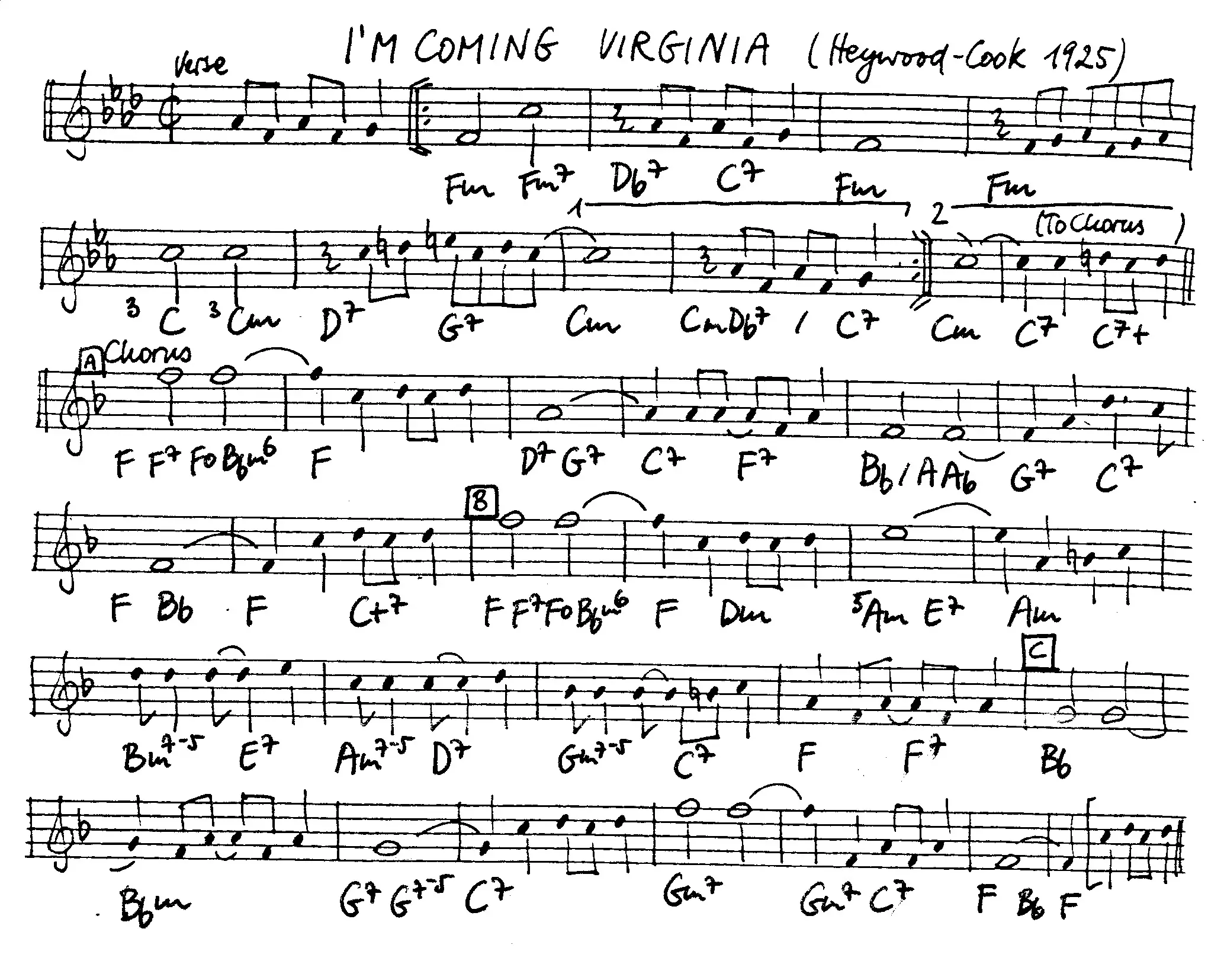 i'm coming virginia free jazz leadsheet - Courtesy of the Jungle Jazz Band